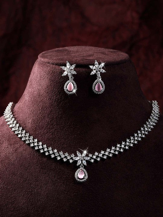 Silver-Plated CZ Studded & Beaded Jewellery Set