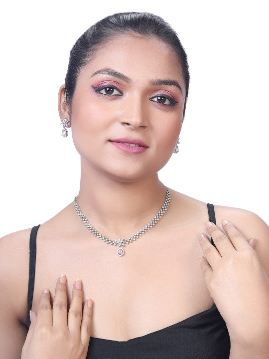 Silver-Plated CZ Studded & Beaded Jewellery Set