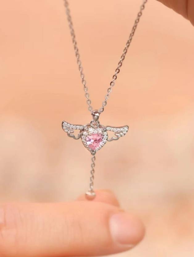 Winnifred Anti Tarnish Stainless Steel Silver Diamond Flying Angelwing Necklace Crystal Silver Plated Stainless Steel Necklace