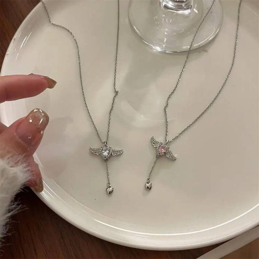 Winnifred Anti Tarnish Stainless Steel Silver Diamond Flying Angelwing Necklace Crystal Silver Plated Stainless Steel Necklace