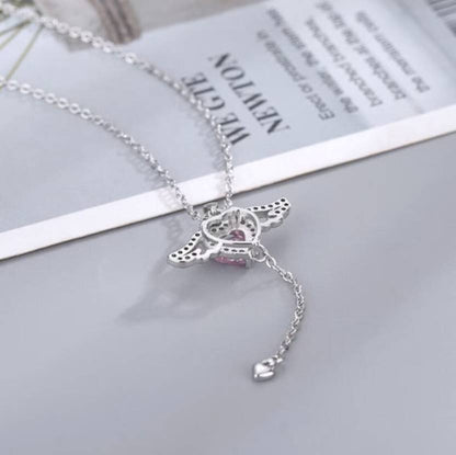 Winnifred Anti Tarnish Stainless Steel Silver Diamond Flying Angelwing Necklace Crystal Silver Plated Stainless Steel Necklace