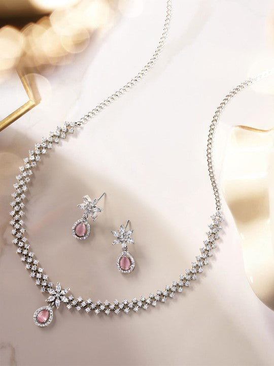 Silver-Plated CZ Studded & Beaded Jewellery Set