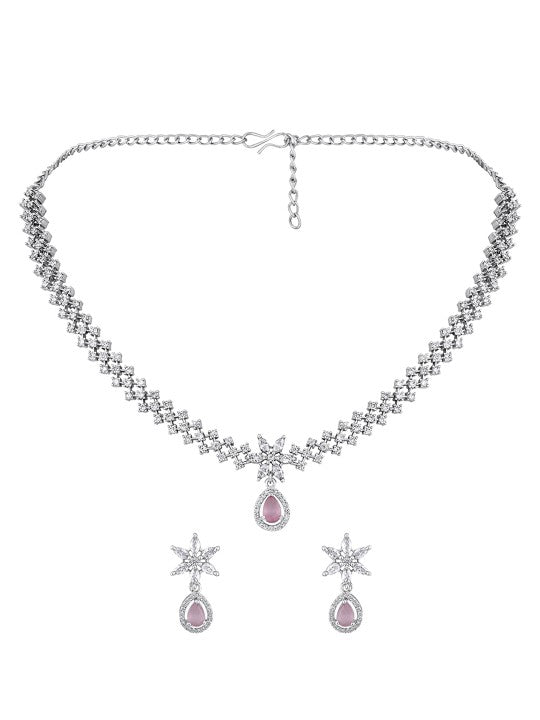 Silver-Plated CZ Studded & Beaded Jewellery Set