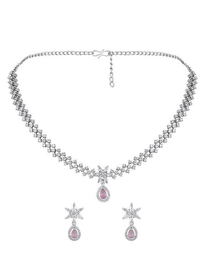 Silver-Plated CZ Studded & Beaded Jewellery Set